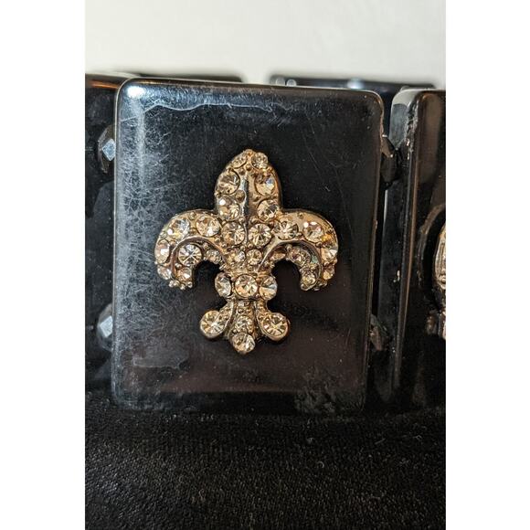 Chunky Black Stretch Rhinestone Crown Bracelet - Picture 5 of 10